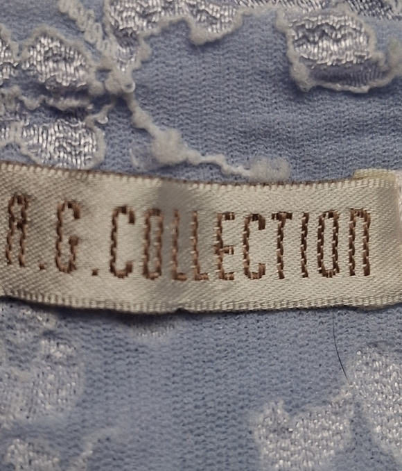 E.R.G. Collection Light Blue Shirt With White Floral Lace Overlay     Size L - Picture 8 of 14